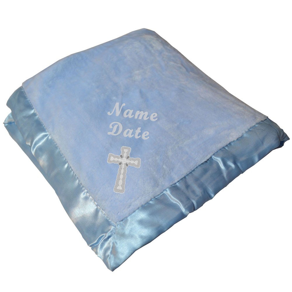 White with Silver Cross Applique Blankets and Beyond Christening Gift Blanket